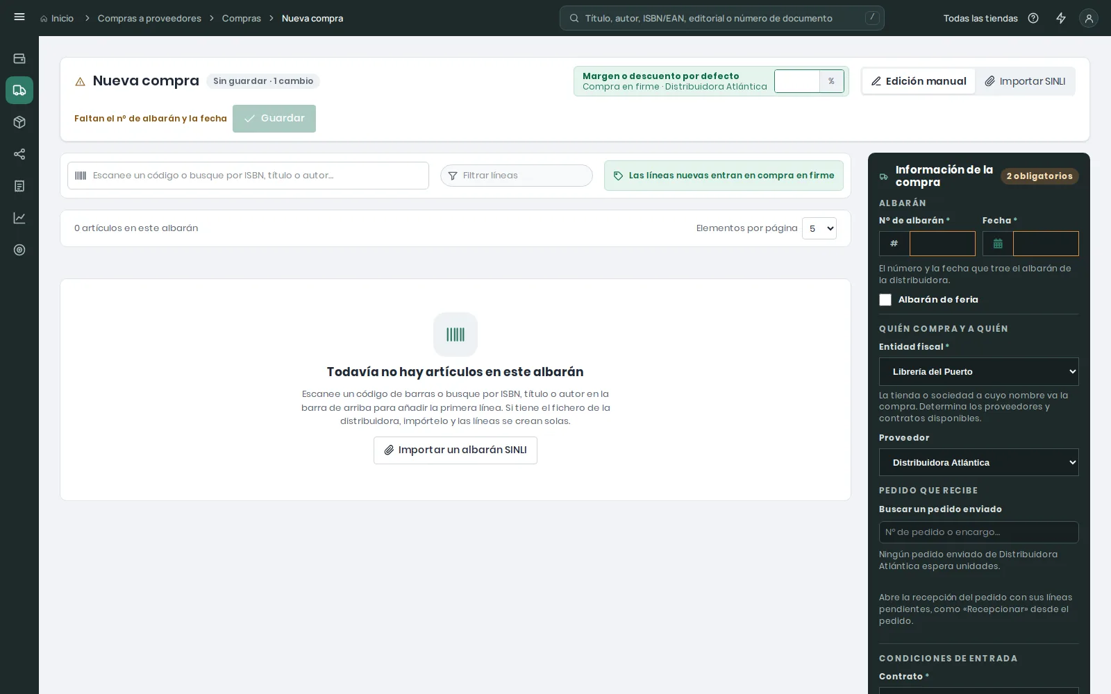 Campo Pedido que recibe en una compra nueva con contrato, que busca entre los pedidos enviados de ese proveedor