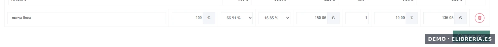 Línea manual de factura con retención de IRPF por línea en eLibreria