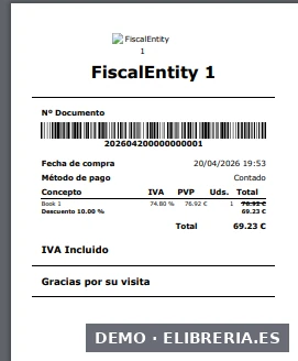 Ticket compacto de eLibreria listo para imprimir en impresora térmica